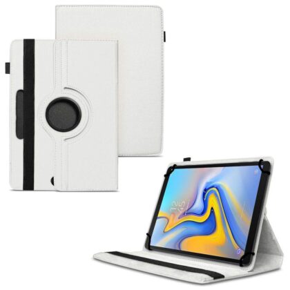 TGK 360 Degree Rotating Universal 3 Camera Hole Leather Stand Case Cover for Samsung Galaxy Tab A 10.5 inch SM-T590 – White