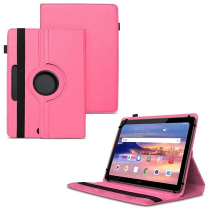 TGK 360 Degree Rotating Universal 3 Camera Hole Leather Stand Case Cover for Huawei Mediapad T5 10 10.1 inch 2018 – Hot Pink