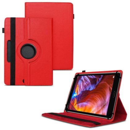 TGK 360 Degree Rotating Universal 3 Camera Hole Leather Stand Case Cover for Huawei MediaPad M5 Tablet 8.4 Inch-Red