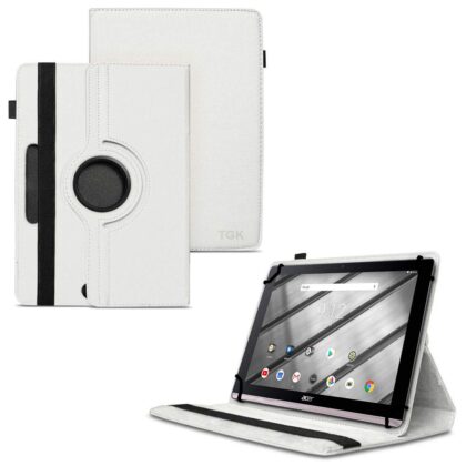 TGK 360 Degree Rotating Universal 3 Camera Hole Leather Stand Case Cover for Acer Iconia One 10 B3-A50 10.1-Inch Tablet – White