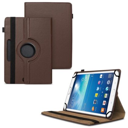 TGK 360 Degree Rotating Universal 3 Camera Hole Leather Stand Case Cover for Samsung Galaxy TAB 3 8.0 SM-T315-Brown