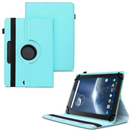 TGK 360 Degree Rotating Universal 3 Camera Hole Leather Stand Case Cover for Dragon Touch X10 Tablet 10.1 inch – Sky Blue
