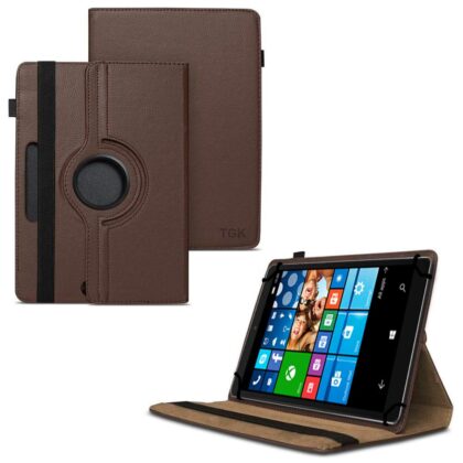 TGK 360 Degree Rotating Universal 3 Camera Hole Leather Stand Case Cover for Alcatel OneTouch Pixi 3 8 inch Tablet – Brown