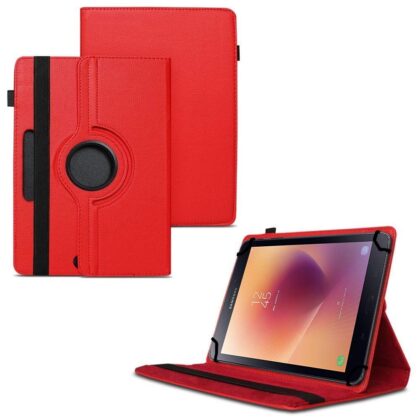 TGK 360 Degree Rotating Universal 3 Camera Hole Leather Stand Case Cover for Samsung Galaxy Tab A 2017 SM-T385NZKAINS Tablet (8 inch)-Red