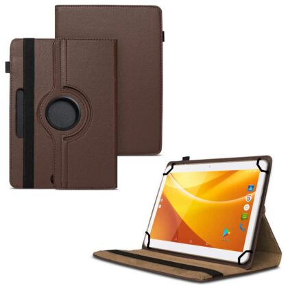 TGK 360 Degree Rotating Universal 3 Camera Hole Leather Stand Case Cover for Swipe Slate Pro 10 inch Tablet – Brown