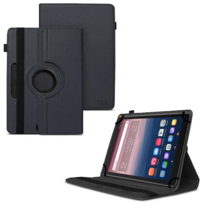 TGK 360 Degree Rotating Universal 3 Camera Hole Leather Stand Case Cover for Alcatel One Touch Pixi 3 10-Inch Tablet – Black