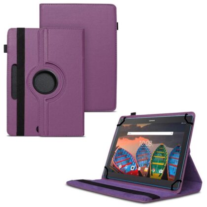 TGK 360 Degree Rotating Universal 3 Camera Hole Leather Stand Case Cover for Lenovo Tab X103F 10 inch – Purple