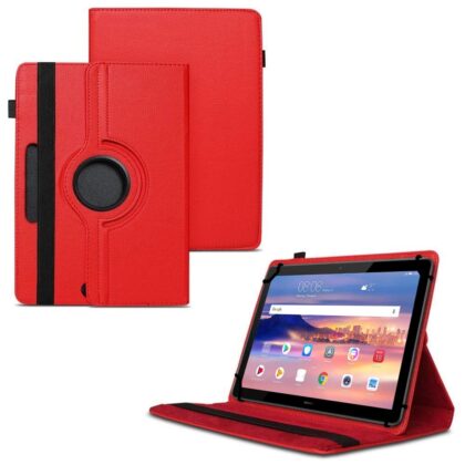 TGK 360 Degree Rotating Universal 3 Camera Hole Leather Stand Case Cover for Huawei Mediapad T5 10 10.1 inch 2018 – Red