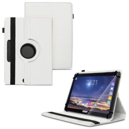 TGK 360 Degree Rotating Universal 3 Camera Hole Leather Stand Case Cover for Fusion5 10.1″ Tablet PC – White