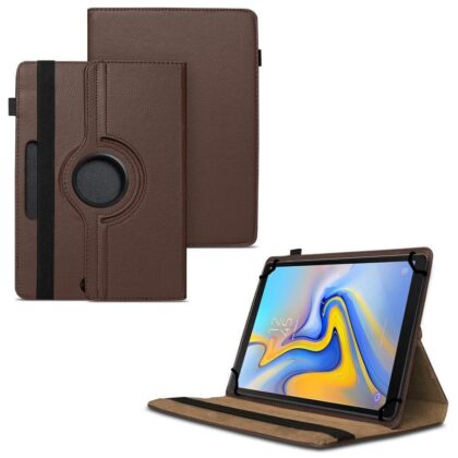 TGK 360 Degree Rotating Universal 3 Camera Hole Leather Stand Case Cover for Samsung Galaxy Tab A 10.5 inch SM-T590 – Brown