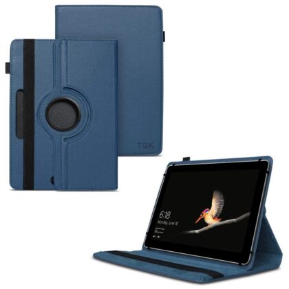 TGK 360 Degree Rotating Universal 3 Camera Hole Leather Stand Case Cover for Microsoft Surface Go (10 inch) Tablet – Dark Blue