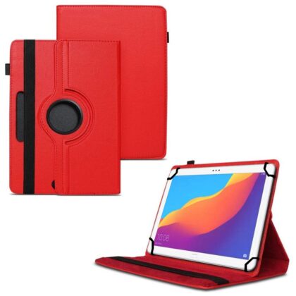 TGK 360 Degree Rotating Universal 3 Camera Hole Leather Stand Case Cover for Honor Pad 5 10.1 inch Tablet-Red