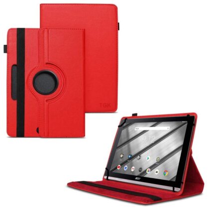 TGK 360 Degree Rotating Universal 3 Camera Hole Leather Stand Case Cover for Acer Iconia One 10 B3-A50 10.1-Inch Tablet – Red