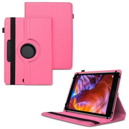 TGK 360 Degree Rotating Universal 3 Camera Hole Leather Stand Case Cover for Huawei MediaPad M5 Tablet 8.4 Inch-Hot Pink