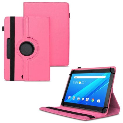 TGK 360 Degree Rotating Universal 3 Camera Hole Leather Stand Case Cover for Lenovo Tab 2 A10-70F (10.1 inch) – Hot Pink