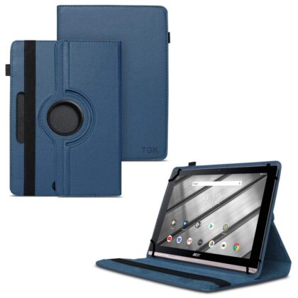 TGK 360 Degree Rotating Universal 3 Camera Hole Leather Stand Case Cover for Acer Iconia One 10 B3-A50 10.1-Inch Tablet – Dark Blue
