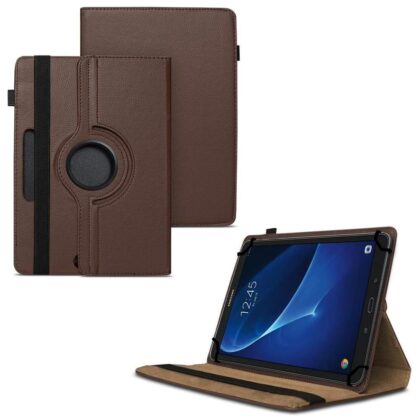 TGK 360 Degree Rotating Universal 3 Camera Hole Leather Stand Case Cover for Samsung Galaxy Tab A 10.1 Inch 2016 T580, T585, T587 – Brown