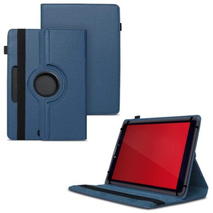 TGK 360 Degree Rotating Universal 3 Camera Hole Leather Stand Case Cover for iBall Avid Tablet PC (8 inch)-Dark Blue