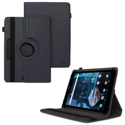 TGK 360 Degree Rotating Universal 3 Camera Hole Leather Stand Case Cover for iBall iTAB BizniZ Mini 8 inch Tablet – Black
