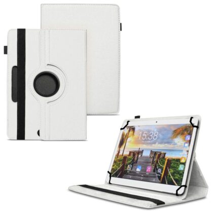 TGK 360 Degree Rotating Universal 3 Camera Hole Leather Stand Case Cover for Fusion5 105D 9.6 inch Tablet – White