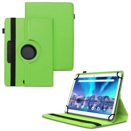 TGK 360 Degree Rotating Universal 3 Camera Hole Leather Stand Case Cover for Lava Magnum-XL 10.1 inch Tablet-Green