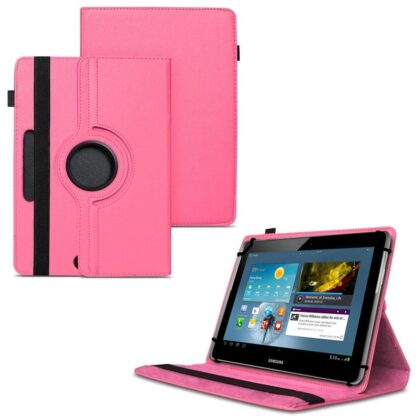 TGK 360 Degree Rotating Universal 3 Camera Hole Leather Stand Case Cover for Samsung Galaxy TAB 10.1 N GT-P7500 GT-P7501 GT-P7510 GT-P7511 GT-P5100 GT-P5110 P510 P750 (Hot Pink)