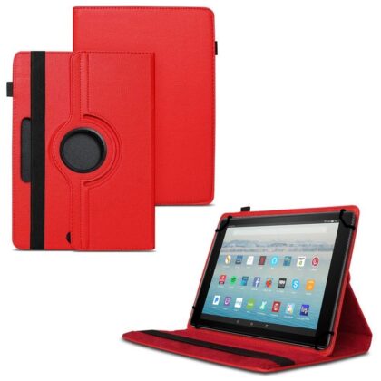 TGK 360 Degree Rotating Universal 3 Camera Hole Leather Stand Case Cover for Fire HD 10 Tablet – Red
