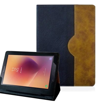 TGK Genuine Leather Business Design Ultra Compact Slim Folding Folio Cover Case for Samsung Galaxy Tab A 8 inch Cover Model SM-T380 / SM-T385 (2017 Release Tablet) Black