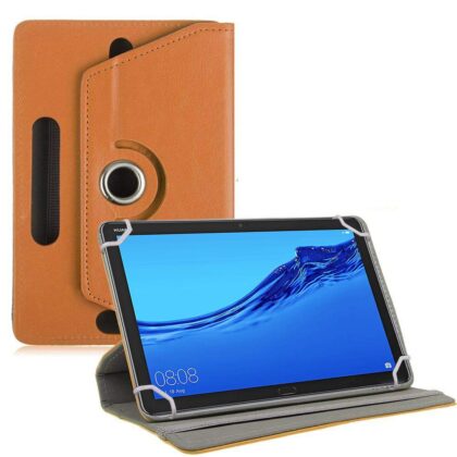 TGK Universal 360 Degree Rotating Leather Rotary Swivel Stand Case Cover for Huawei MediaPad M5 Lite 10-Inch Tablet 2018 Release – Orange