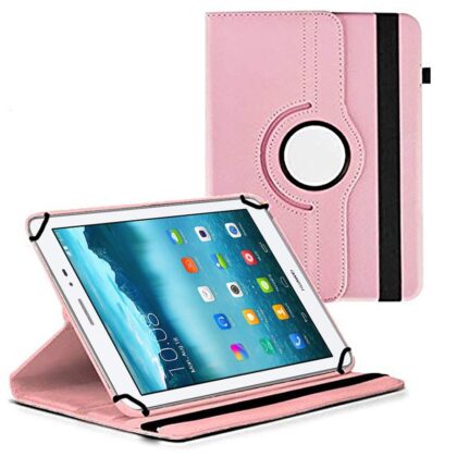 TGK 360 Degree Rotating Universal 3 Camera Hole Leather Stand Case Cover for HUAWEI MediaPad T1 8.0 Pro Tablet-Light Pink