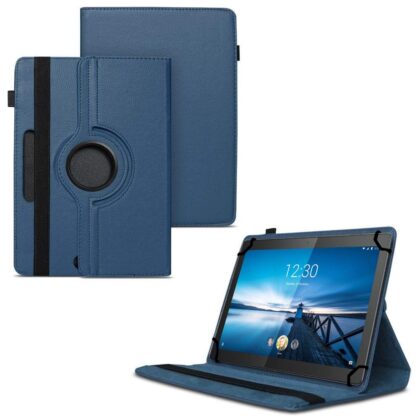 TGK 360 Degree Rotating Universal 3 Camera Hole Leather Stand Case Cover for Lenovo Tab E10 TB-X104F 10.1 inch – Dark Blue