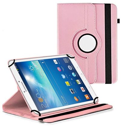 TGK 360 Degree Rotating Universal 3 Camera Hole Leather Stand Case Cover for Samsung Galaxy TAB 3 8.0 SM-T315-Light Pink