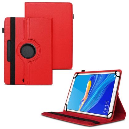 TGK 360 Degree Rotating Universal 3 Camera Hole Leather Stand Case Cover for Huawei Mediapad M6 8.4 – Red
