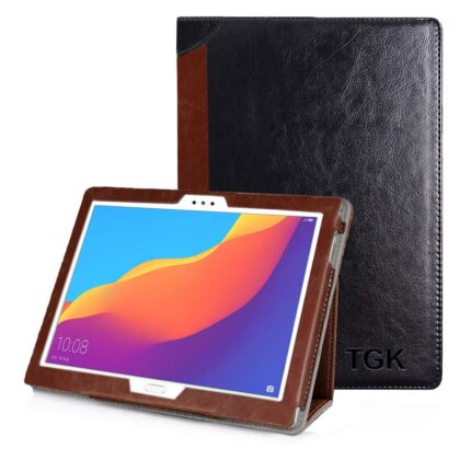 TGK Genuine Leather Ultra Compact Slim Folding Folio Cover Case for Honor Pad 5 10.1 inch Tablet – Black