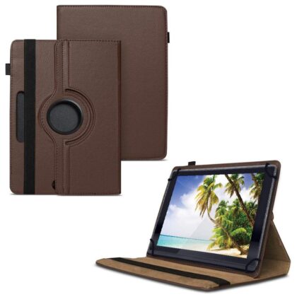 TGK 360 Degree Rotating Universal 3 Camera Hole Leather Stand Case Cover for iBall Slide Elan 3×32 Tablet (10.1 inch) – Brown