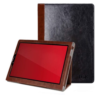 TGK Genuine Leather Ultra Compact Slim Folding Folio Cover Case for iball Avid 8 inch Tablet – Black