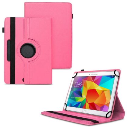 TGK 360 Degree Rotating Universal 3 Camera Hole Leather Stand Case Cover for Samsung Galaxy Tab 4 (10.1 Inch) Sm-T530, T531, T535 – Hot Pink