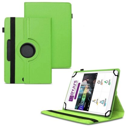 TGK 360 Degree Rotating Universal 3 Camera Hole Leather Stand Case Cover for Byju Learning Tab 8 Inch-Green