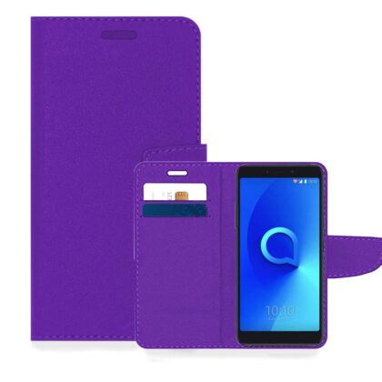 TGK Leather Flip Wallet Case Cover for Alcatel 3V (Purple)