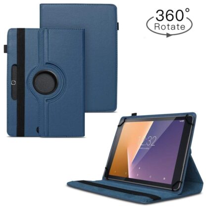 TGK 360 Degree Rotating Universal 3 Camera Hole Leather Stand Case Cover for iBall Premio Tablet 8 inch-Dark Blue
