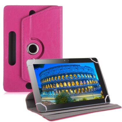 TGK Universal 360 Degree Rotating Leather Rotary Swivel Stand Case Cover for iBall Slide 1044 10 inch – Hot Pink