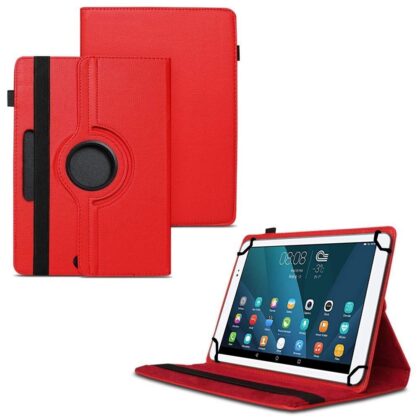 TGK 360 Degree Rotating Universal 3 Camera Hole Leather Stand Case Cover for Huawei MediaPad 10 T1 Tablet 10.1 inch – Red