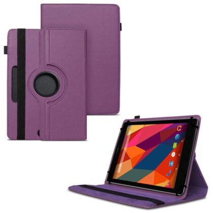 TGK 360 Degree Rotating Universal 3 Camera Hole Leather Stand Case Cover for Micromax Canvas P680 Tablet 8 inch-Purple