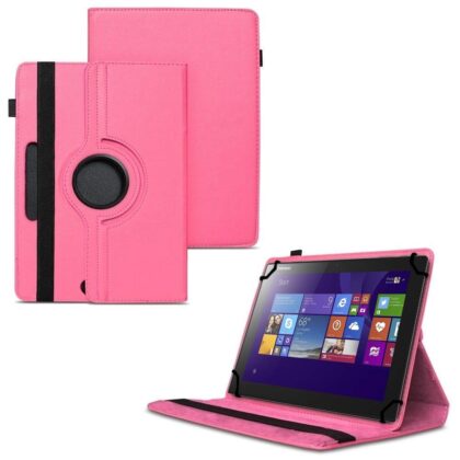 TGK 360 Degree Rotating Universal 3 Camera Hole Leather Stand Case Cover for Lenovo Ideatab MIIX 3-1030 Tablet PC 10.1 Inch – Hot Pink