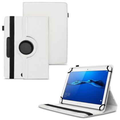 TGK 360 Degree Rotating Universal 3 Camera Hole Leather Stand Case Cover for Huawei MediaPad M3 Lite 10″ Tablet – White