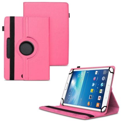 TGK 360 Degree Rotating Universal 3 Camera Hole Leather Stand Case Cover for Samsung Galaxy TAB 3 8.0 SM-T315-Hot Pink
