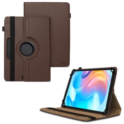 TGK 360 Degree Rotating Universal 3 Camera Hole Leather Stand Case Cover for Realme Pad Mini 3 / Realme Pad Mini 4 8.68 inch Tablet (Brown)