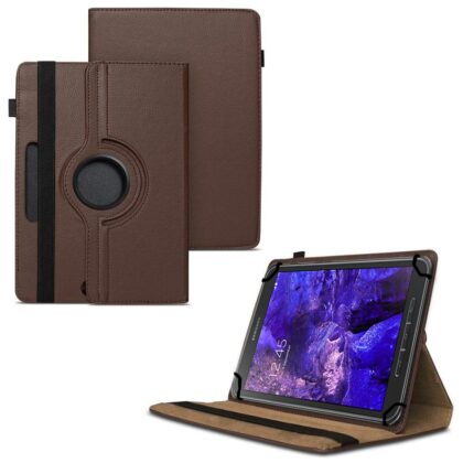 TGK 360 Degree Rotating Universal 3 Camera Hole Leather Stand Case Cover for Samsung Galaxy Tab Active SM-T365 8 inch-Brown