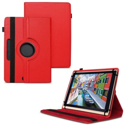 TGK 360 Degree Rotating Universal 3 Camera Hole Leather Stand Case Cover for iBall Slide Elan 4G2+ Tablet (10.1 inch) – Red