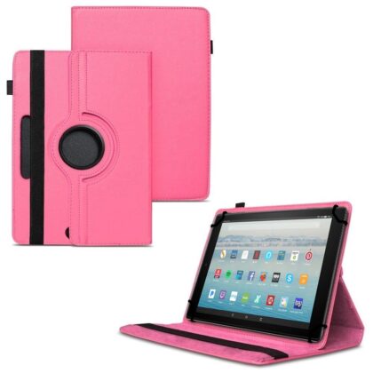 TGK 360 Degree Rotating Universal 3 Camera Hole Leather Stand Case Cover for Fire HD 10 Tablet – Hot Pink
